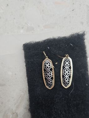 Gold and Black Filigree Drop Earrings - Women Jewelry
